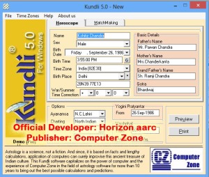 Original screenshot of Kundli for windows 5.0 officially released by Computer Zone
